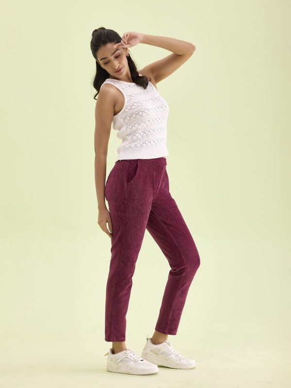 Image of GO COLORS Solid Corduroy Treggings for Women | Warmtech, Mid Rise, Side Pocket