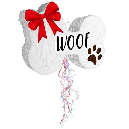 Birchio Pignatta a forma di osso di cane con corda da tirare (42 x 30 x 10 cm), decorazione per cuccioli di compleanno per cani
