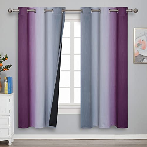 Estelar Textiler Ombre Purple and Grey Blackout Curtains 72 Inches Long, Full Room Darkening Curtains for Living Room, Grommet Thermal Insulated Gradient Drapes for Bedroom, 42x72 Inch, 2 Panels
