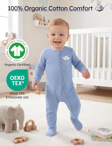 Image of Yoofoss Baby Pajamas 100% Organic Cotton Baby Sleepers for Newborn 0-3 3-6 6-9 Months Boys Girl Clothes 3pcs Footed PJs