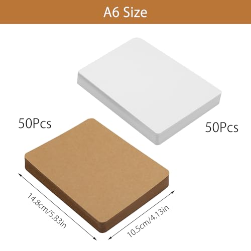 VOSSOT 100 Stück A6 Kraftpapier Karten,14,8 x 10,5 cm Karteikarten,300 g/m² Postkarten Blanko Karten Blanko,Kraftkarton zum Drucken,A6-Karton,Druckbar Postkarten für Drucken,Einladungen,Grußkarten