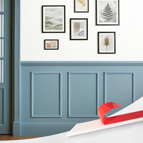 Image of Upick Peel and Stick Wainscoting Pre-Cut Wall Molding Kit, 16 inchx24 inch, 3-Frame