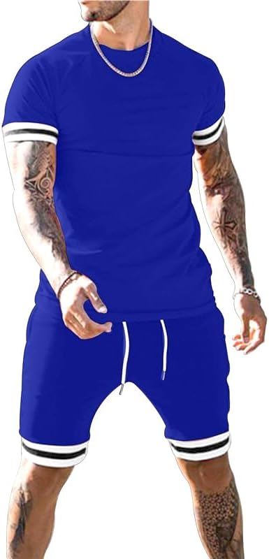 congluoki Mens Short Sets 2 Piece Outfits Fashion Short Sleeve Summer Tracksuits Casual Set with Pockets