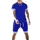 congluoki Mens Short Sets 2 Piece Outfits Fashion Short Sleeve Summer Tracksuits Casual Set with Pockets Sapphire S