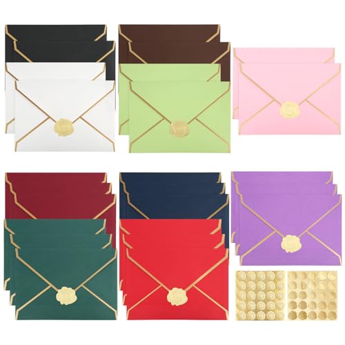 25 Stück Bunte Mini Briefumschläge, 13,5 * 18,5cm V-Klappe Briefumschläge, Kleine Umschläge mit Sealing Sticker für Hochzeiten, Einladungen, Graduierung, Party