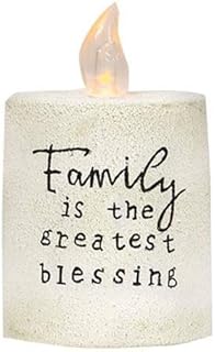 Family is The Greatest Blessing Candle 6 Hour Timer (Batteries NOT Included) White Grungy Cement Texture Pillar Farmhouse Primitive Rustic Look