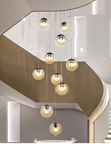 Lustre escalier moderne 10 globes en verre pour salon cathédrale et villa contemporaine