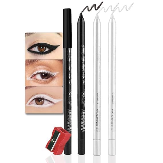 Colored Gel Glitter Eyeliner Pencils Pen Set,Eye Liners & Shadow Pencil Eye Makeup Colorful Eyeliner Kit (01#Black+19#Pearl White+22#White)