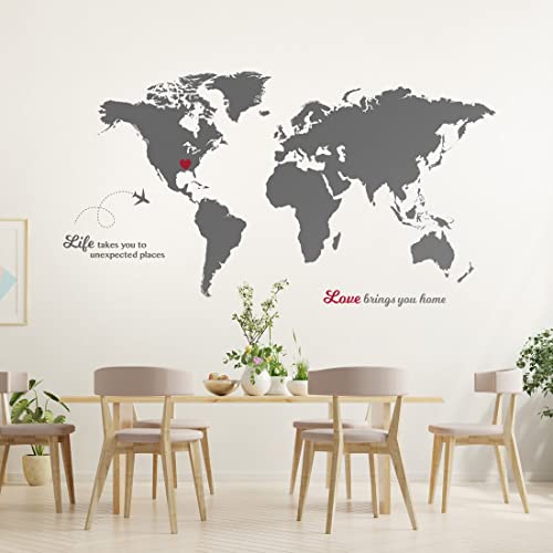 Timber Artbox Large World Map Wall Art With Quotes – True Size World Map Decal For Travel Themed Nursery – Modern Wall Decor For Living Room, Bedroom, Office & Dorm – Vintage World Map Stickers #TOP2