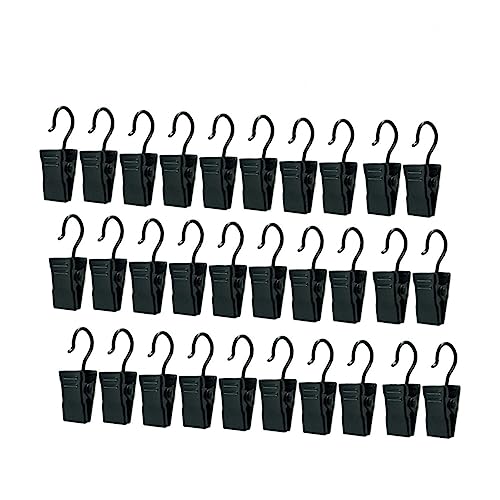 OUNONA 60Pcs Drapery Iron Rings with Hooks Skid Curtain Clips for Easy Installation Black Drapery Hooks for Curtain Rods for Window Treatments