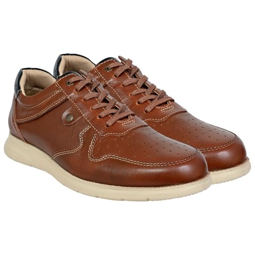 Image of Hx London Leather Men Perforations Round Toe Lightweight Sneakers