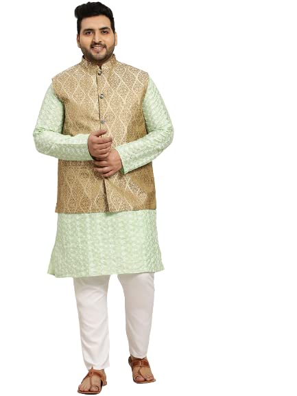 Image of SOJANYA (Since 1958, Men's Silk Blend Grey Kurta Pyjama & Silk Blend Jacket Combo