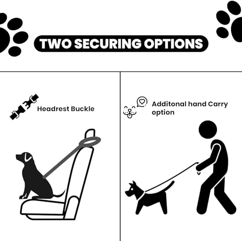 Image of Dog Seat Belts for Cars, Dogs Cars Harness Belt Pets Headrest Adjustable Elastic Nylon Bungee Buffer Restraint Elastic Belt (Pack of 2). (Black)
