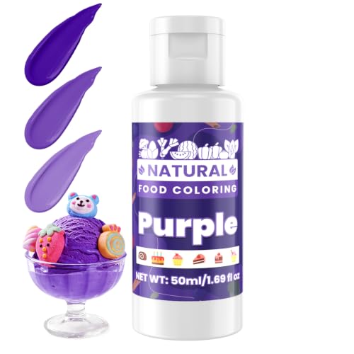 Image of Purple Natural Food Coloring - 50ml Plant Based Food Dye, No FD&C & Artificial Dyes, Gluten-Free, Food-Grade, Vibrant Liquid Colors for Icing, Baking, Cake Decorating, Frosting, Fondant, Slime - 1.69 Fl.Oz Bottles