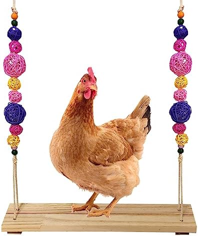 Natural Wood Perches With Bells (45cm Chain, For Hens/Parrots