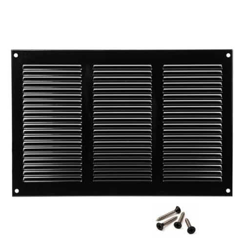 ABOUT VENT 300x200mm Schwarz Lüftungsgitter mit Insektenschutz - Metall Abluftgitter - Abluft Zuluft Gitter