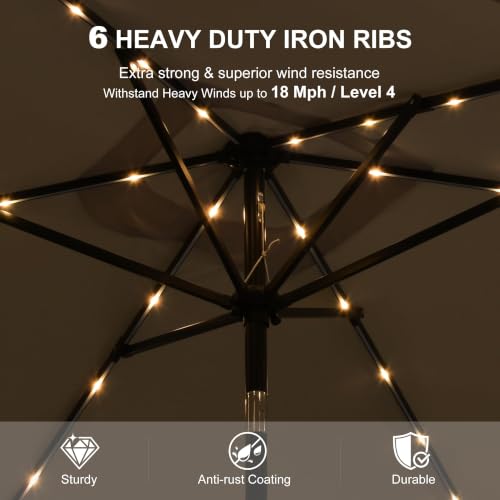 PURPLE LEAF LED Patio Umbrella 6.5' x 10' with Base UV Protection, Beige — view 5