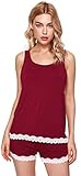 WiWi Bamboo Pajamas for Women Soft Tank Top with Shorts Pjs Sleepwear Summer Plus Size Sleeveless Pajama Sets S-4X, Wine, 4X
