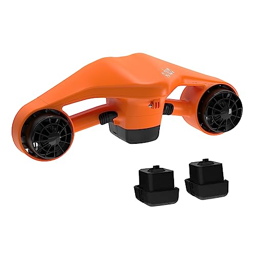 Asiwo Scooter sous-Marin avec Support pour caméra d'action Batterie 2 pièces- Scooter Marin à Deux Moteurs étanche pour la plongée, la Natation, la plongée avec Tuba (2 Batterie Orange)