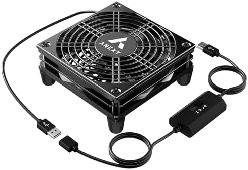 ANEXT USB Router Fan, Include 1000mm Extension Cable with 3-Speed Adjustable Controller, Cooling Case Fan for Receiver DVR Xbox TV Box Router 120mm x 25mm 5V USB Power