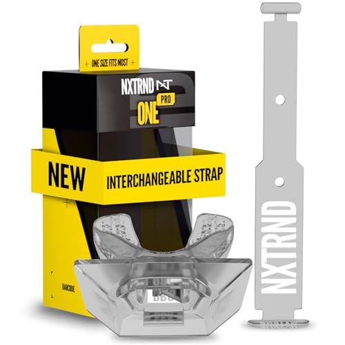 Nxtrnd One Pro Football Mouth Guard, Interchangeable Strap, Fits Adult & Youth (Transparent)
