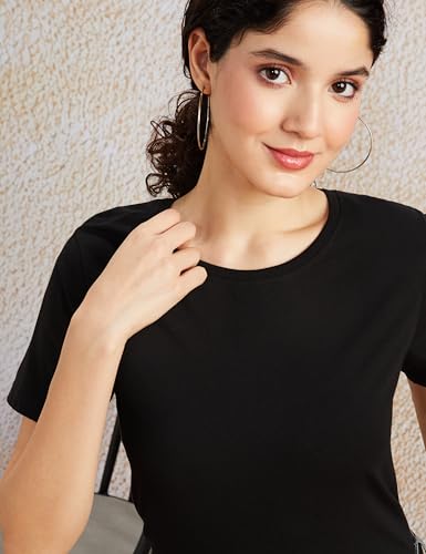 Image of Amazon Brand - Symbol Women Cotton Stretch Regular Fit Round Neck Half Sleeve T-Shirt (Available in Plus Sizes)