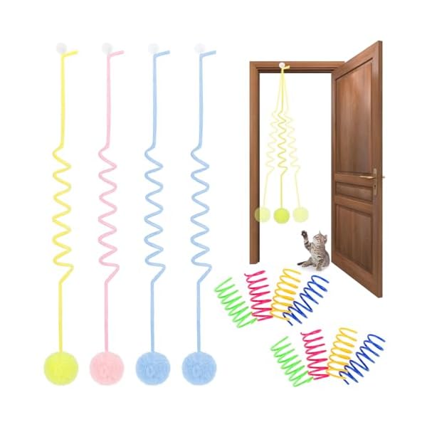 FANTESI 12 Stück Katzenspielzeug Selbstbeschäftigung Hängende Türrahmen Cat Spring Spielzeug für Katzen Bunte Spiralfedern Spirale Katzenspielzeug mit Glocke für Indoor