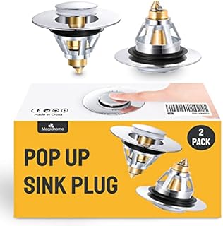 Magichome Sink Plug 2Pcs, Universal Pop Up Sink Plug for 35-44mm Drain Holes, Stainless Steel Bathroom Sink Plug with Drain Strainer for Wash Basin