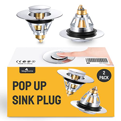 Magichome Lot de 2 bouchons d'évier universels pop-up pour trous de vidange de 35 à 44 mm, en acier inoxydable avec filtre de vidange pour lavabo Cover