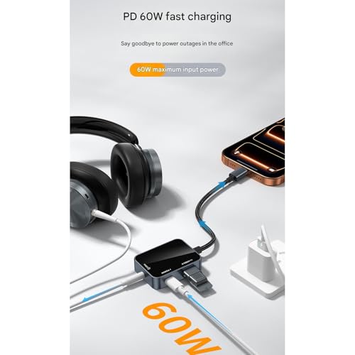 Conector USB C múltiple que soluciona la falta de puertos con carga de 60W y audio 3.5 mm 4