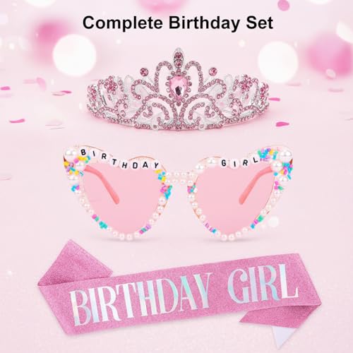 Tiara de corona de cumpleaños y accesorios rosa para regalo 4