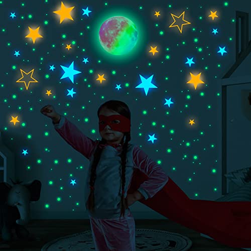 Glow In The Dark Stars And Moon Decals, 444Pcs Wall Stickers-Realistic Stars And Bright Solar System Shining Decoration, Glowing In The Dark Ceiling Stars For Kids, Boys, Girls #TOP3