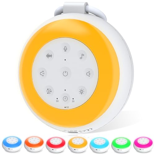 White Noise Sound Machine, Noise Machine for Baby Kids Adult Sleep with 24 Soothing Sounds, 7 Night Light, Memory Function, 3 Timer & Voice Recording, Portable Wireless Speaker for Home, Travel