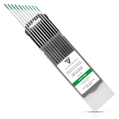 Stahlwerk Tig Electrodos De Tungsteno Para Soldadura 1,6 2,4 X 175 Mm Wp Verdes Sin Torio - Agujas Tig Universales Para Aluminio, Metales Ligeros, 10 Electrodos