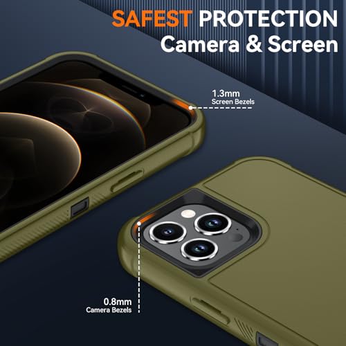 Image of SunStory Compatible with iPhone 12 Pro Max Case with HD Screen Protector, 3-Layer Heavy Duty Full-Body Cover,3 in 1 Hybrid Protective Case for iPhone 12 Pro Max 6.7 inch,ArmyGreen