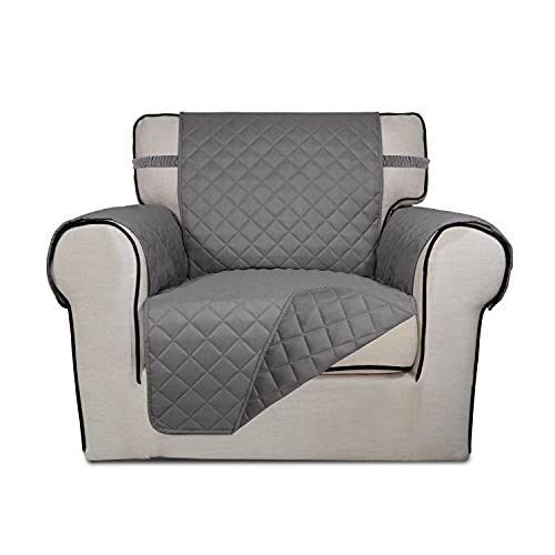 Image of PureFit Reversible Quilted Sofa Cover, Water Resistant Slipcover Furniture Protector, Washable Couch Cover with Non Slip and Elastic Straps for Kids, Dogs, Pets (Chair, Gray /Gray)