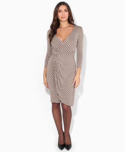 KRISP Women Long 3/4 Sleeve Pencil Bodycon Day Dress Stretch V-Neck Midi Knee Long Casual Printed2