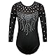 ZNYUNE Kinder Gymnastik Trikot mit Pailletten Mädchen Gymnastikanzug 3/4 Hülse in Tüll 272 Black 12A