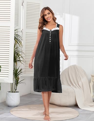 Image of Viakeo Cotton Nightgowns for Women Long House Dress Soft Sleepshirts With Pockets S-3XL