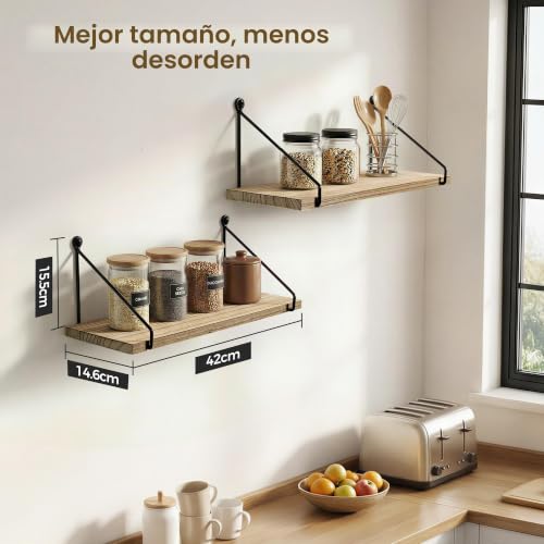 Miniatura 3 de Afuly Estanteria Pared Madera Metalica Habitacion Baño Cocina Negra Estanterias De Pared Moderno Rústico Juego De 2 Piezas