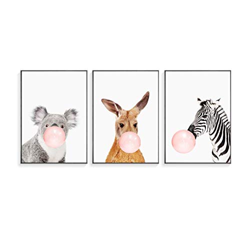 Peinture kangourou et zèbre pour chambre d'enfant ou salon scandinave moderne