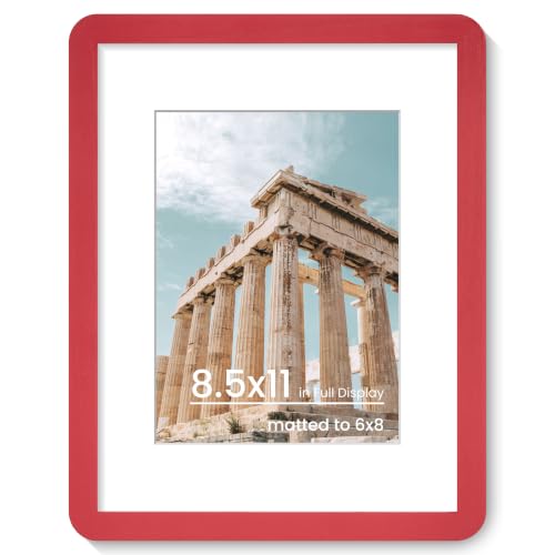 FLYJOE 8.5 by 11 Picture Frame | Solid Wood 8.5x11 Frame | 8 1/2 x 11 Diploma Frame With Mat For 6x8 | Plexiglass & Hanging Hardware Included | Certificate Document Frame Wood (Red, 1 Pack)