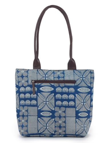 Image of NEPRI Office Pouch Tote Bag | Stylish Set of 2 Tote Bags for Women| Vegan Leather & Handblock Printed Fabric Handbag with Double Handle Shoulder Strap| Daily & Travel Use