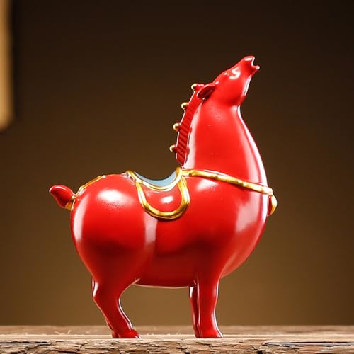 Statua di cavallo, statuetta Feng Shui in ceramica per il successo, scultura creativa di cavallo rosso per la decorazione di casa e ufficio, altezza 15 cm
