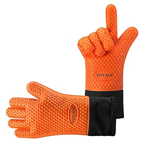 Voyage Premium Ofenhandschuhe (2er Set) bis zu 500 °C - Silikon Extrem Hitzebeständige Grillhandschuhe BBQ Handschuhe zum Kochen, Backen, Barbecue Isolation Pads für Extreme Sicherheit (Orange)