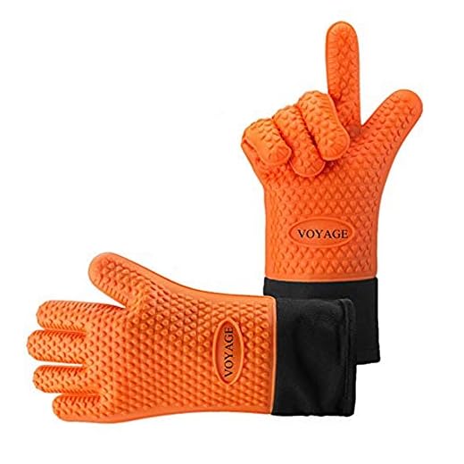 Voyage Premium Ofenhandschuhe (2er Set) bis zu 500 °C - Silikon Extrem Hitzebeständige Grillhandschuhe BBQ Handschuhe zum Kochen, Backen, Barbecue Isolation Pads für Extreme Sicherheit (Orange)