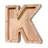 CDUHB Lagre Personalized Wooden Letter Piggy Bank Alphabet Letter Decorative Sign Coin Bank Perfect Decor,Unique Gift, Keepsake, or Savings Money Box for Kids with Sticker for DIY (K)