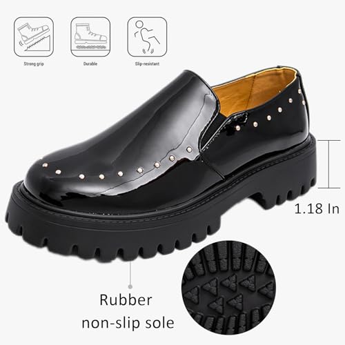 Men's Fashion Rivet Patent Leather Platform Low Chunky Heel Slip on Loafers Comfortable Anti-Collision Round Toe Lightweight Anti-Slip Lug Sole Derby Shoes for Business Wedding Prom4