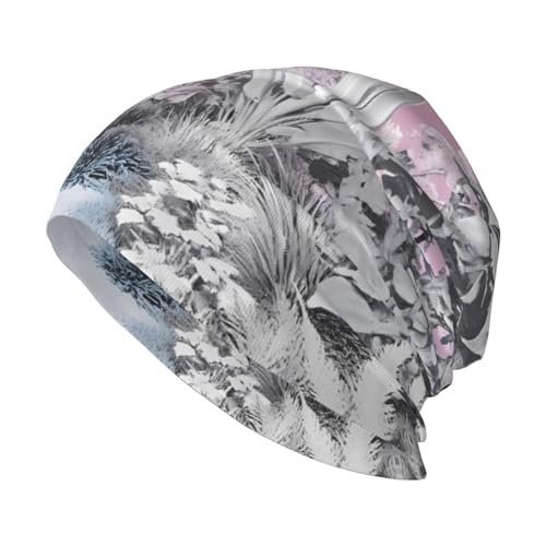 Chapeau tricoté sans bord noir avec imprimé plantes monochromes au style docker