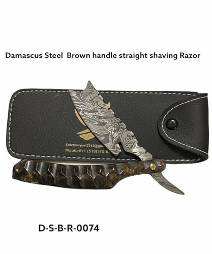 Hand Made Damascus Steel Straight Razor shaving razor folding knife Ready Classic Barber Blade Edge, Men Straight Razor, Be Close Shave, Best Great Gift (Brown)